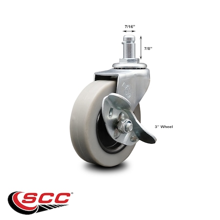 Service Caster 3 Inch Thermoplastic Rubber Wheel 7/8 Grip Ring Stem Caster with Brake SCC SCC-GR05S310-TPRS-SLB-71678